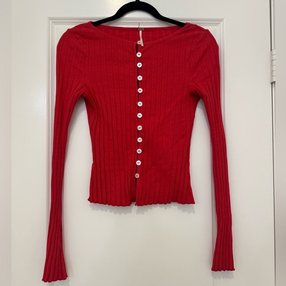 Free People Tilly Rib Long Sleeve Button-Up Top
